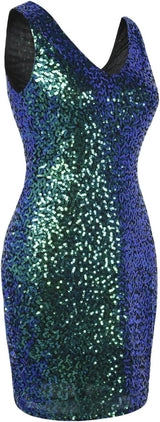 Women'S Sequin Cocktail Dress V Neck Bodycon Glitter Party Dress