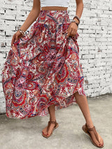 Printed Elastic Waist Maxi Skirt