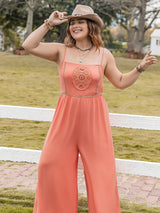 Plus Size Lace Detail Spaghetti Strap Wide Leg Jumpsuit