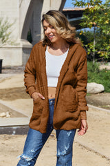 Full Size Teddy Hooded Jacket with Pockets