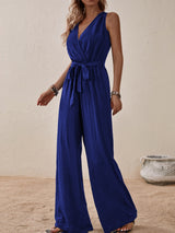 Tied Surplice Sleeveless Wide Leg Jumpsuit