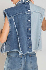 Pearl Raw Hem Sleeveless Denim Jacket