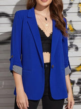 Lapel Collar Roll-Tab Sleeve Blazer