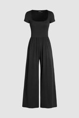 Square Neck Short Sleeve Wide Leg Jumpsuit