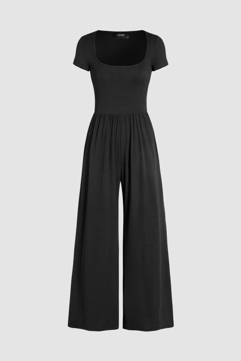 Square Neck Short Sleeve Wide Leg Jumpsuit