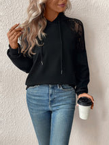 Lace Detail Drawstring Long Sleeve Hoodie