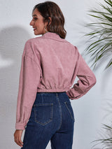 Collared Neck Dropped Shoulder Buttoned Jacket