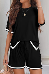 Contrast Trim Half Sleeve Top and Shorts Set