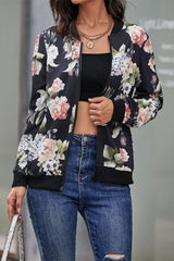 Floral Print Zip Up Bomber Jacket