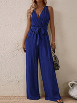 Tied Surplice Sleeveless Wide Leg Jumpsuit