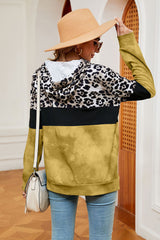 Leopard Drawstring Hoodie with Pocket