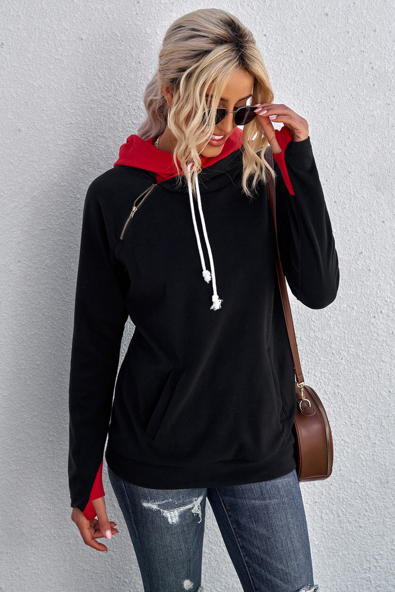 Zip Detail Long Sleeve Hoodie