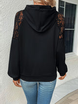 Lace Detail Drawstring Long Sleeve Hoodie