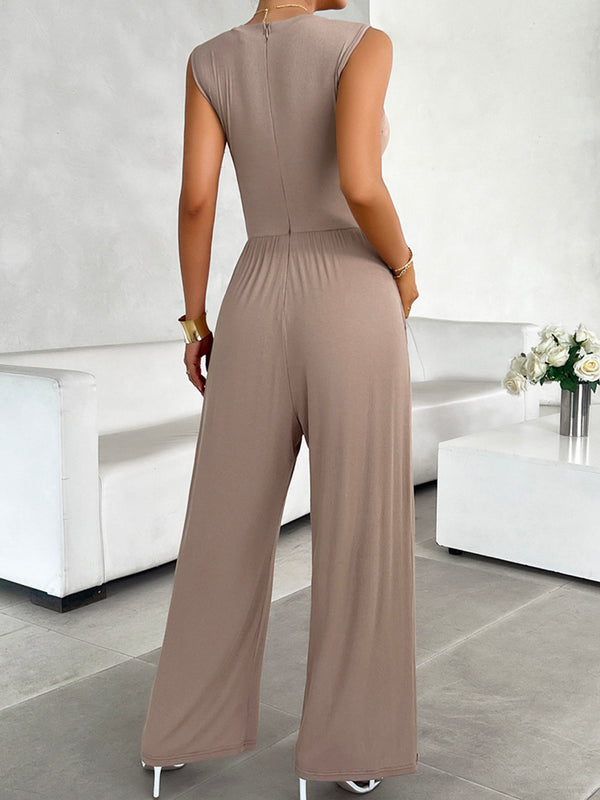 Round Neck Sleeveless Wide Leg Jumpsuit