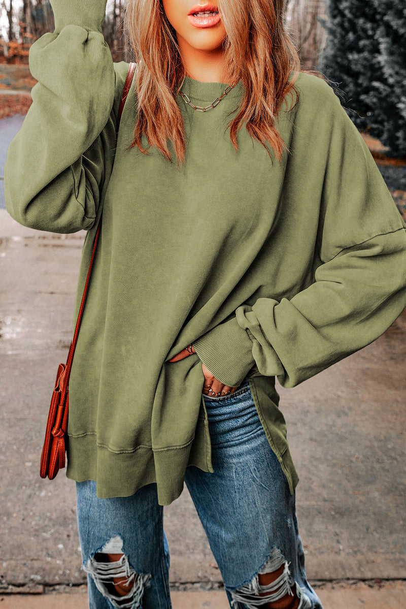 Dropped Shoulder Round Neck Long Sleeve Blouse