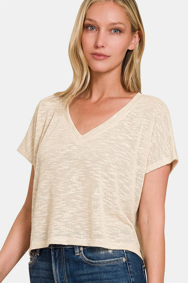 Zenana V-Neck Short Sleeve Crop T-Shirt