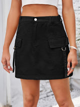 Pocketed Buttoned Denim Skirt