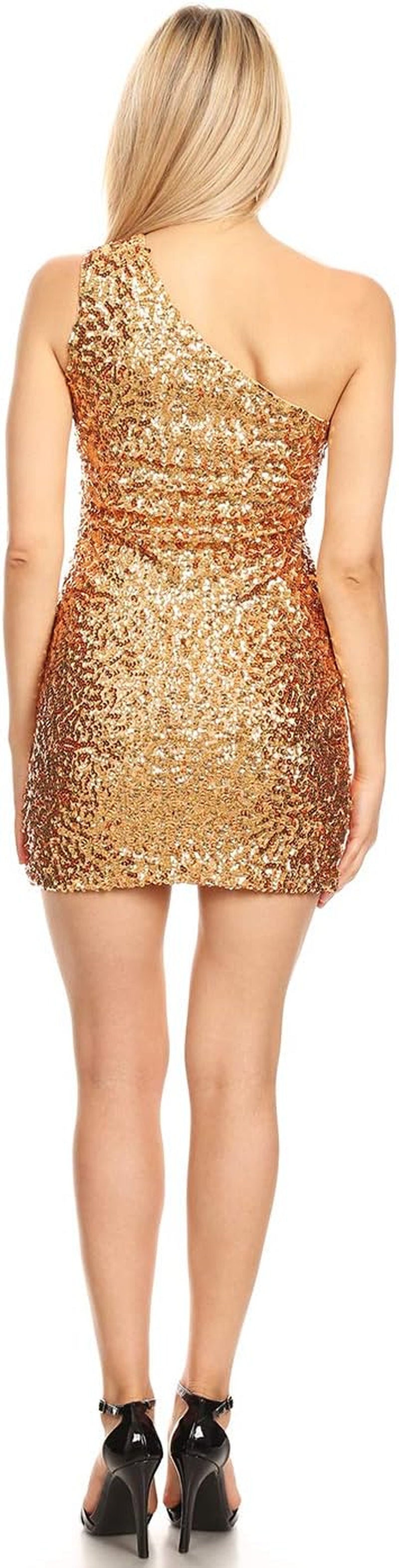 Women'S One Shoulder Sparkle Sequin Stretchy Cocktail Club Mini Dress