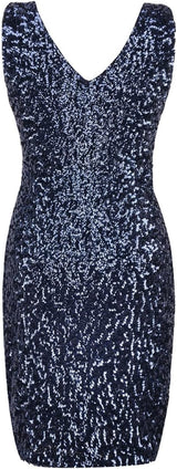 Women'S Sexy Deep V Neck Sequin Glitter Bodycon Stretchy Mini Party Dress