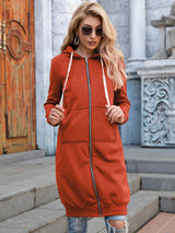 Zip-Up Longline Hoodie with Pockets