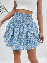 Smocked Layered Printed Mini Skirt