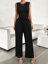 Round Neck Sleeveless Wide Leg Jumpsuit