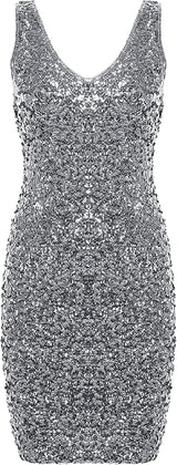 Women'S Sexy Deep V Neck Sequin Glitter Bodycon Stretchy Mini Party Dress