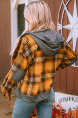 Plaid Hooded Button Front Jacket