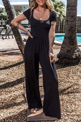 Square Neck Short Sleeve Wide Leg Jumpsuit