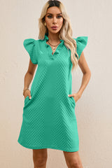 Ruffled V-Neck Cap Sleeve Mini Dress