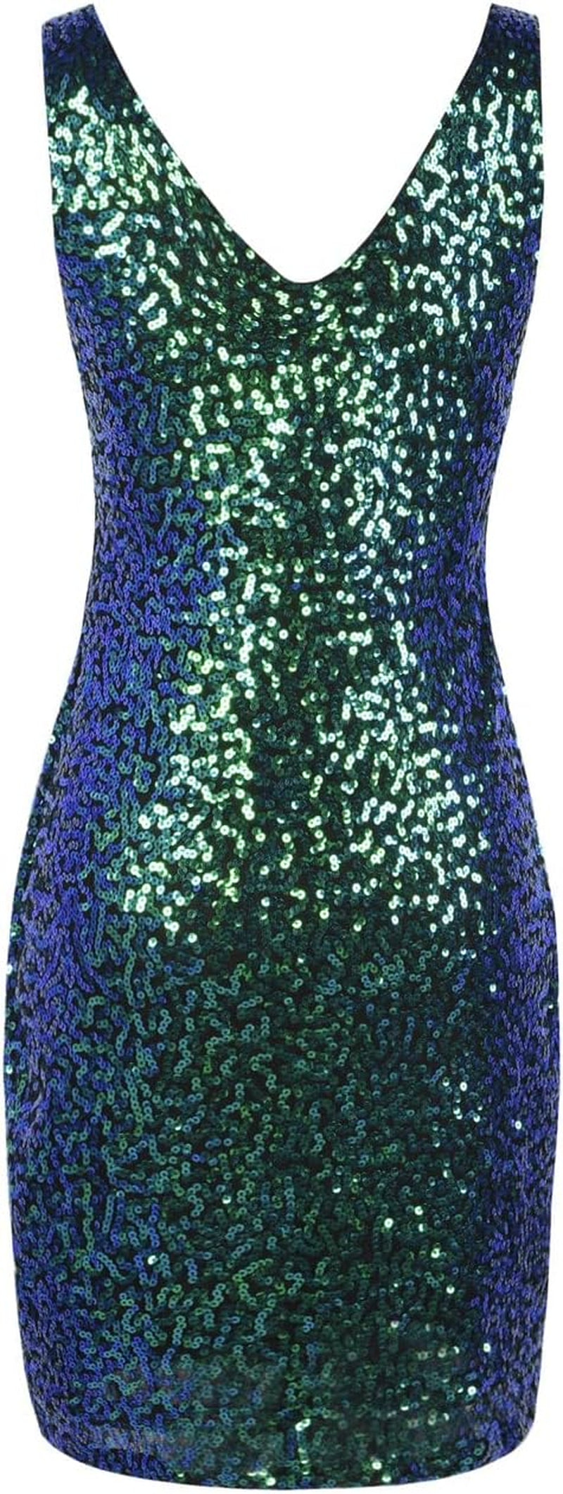 Women'S Sequin Cocktail Dress V Neck Bodycon Glitter Party Dress