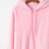 Full Size Quarter-Zip Drawstring Teddy Hoodie