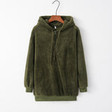 Full Size Quarter-Zip Drawstring Teddy Hoodie