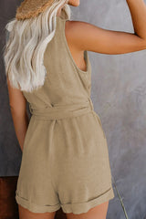 Full Size Tied V-Neck Sleeveless Romper with Pockets