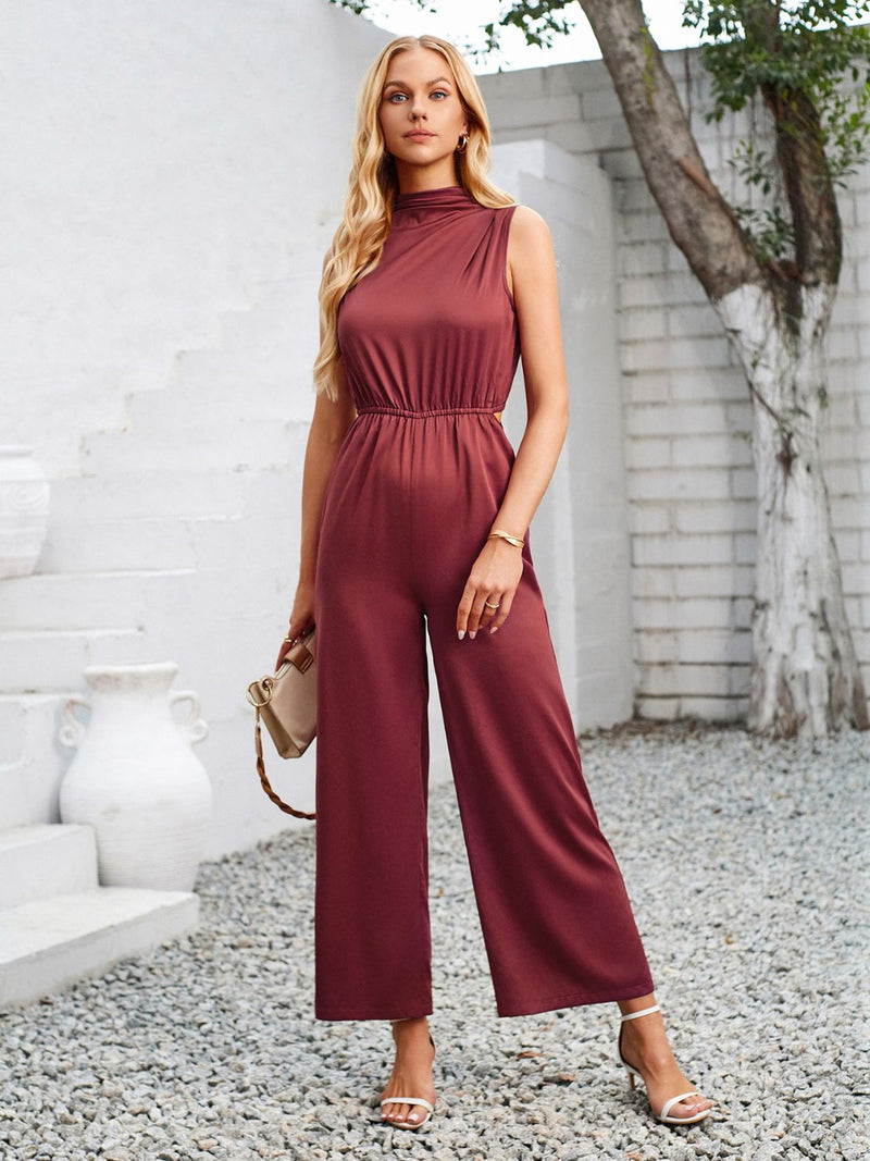 Cutout Tied Wide Leg Sleeveless Jumpsuit