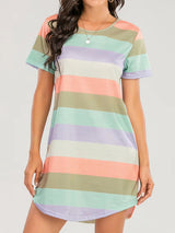 Striped Round Neck Short Sleeve Tee Dress