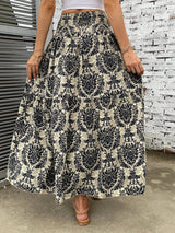 Printed Elastic Waist Maxi Skirt