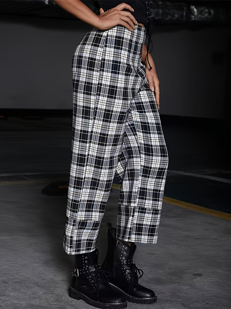 Full Size Plaid High Waist Pants