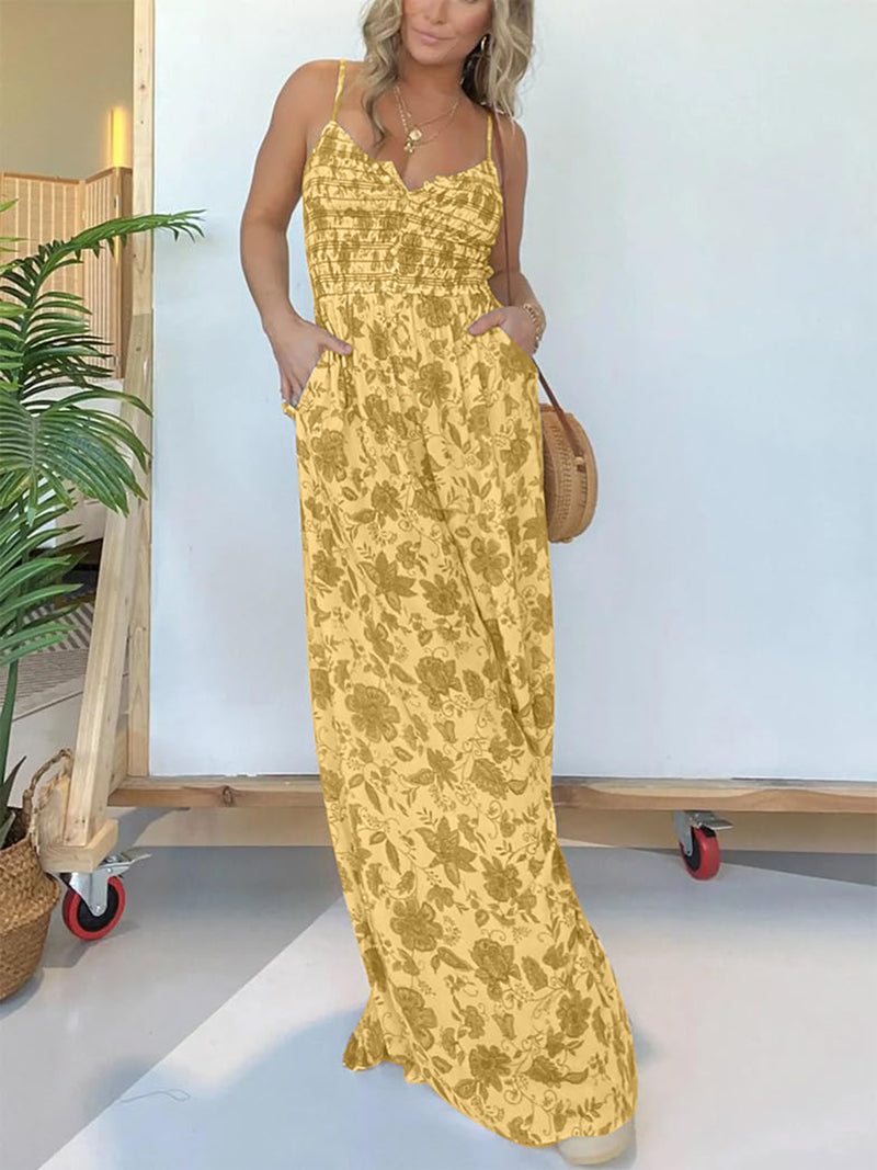 Full Size Printed Spaghetti Strap Wide Leg Jumpsuit