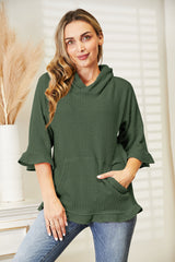 Full Size Waffle-Knit Ruffle Hem Hoodie