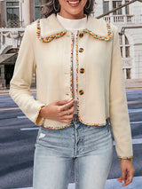 Collared Neck Button-Down Long Sleeve Jacket