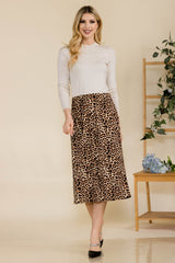 Celeste Full Size Leopard A-Line Midi Skirt