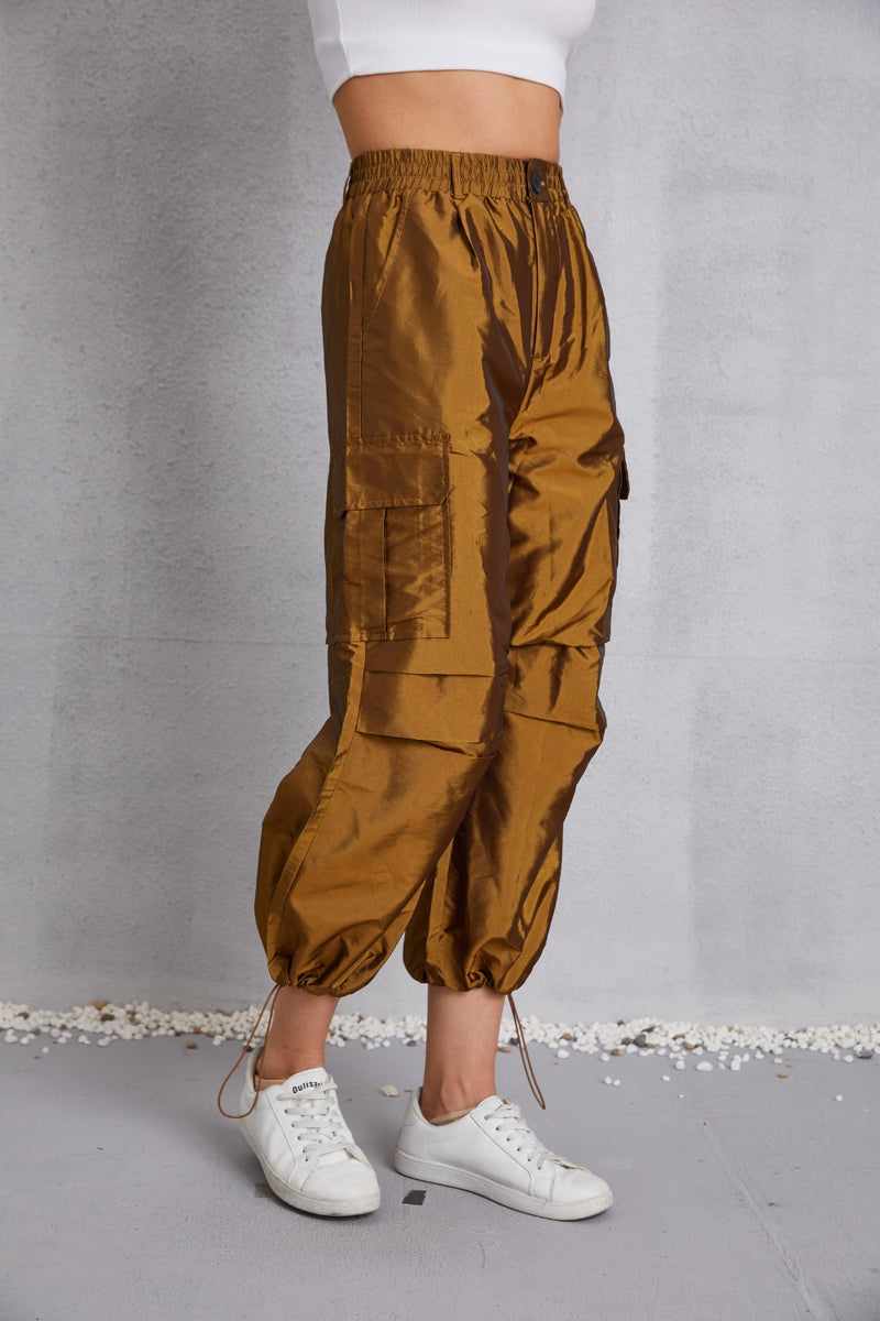 Drawstring High Waist Cargo Joggers