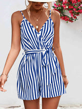 Striped Tie Waist Spaghetti Strap Romper