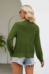 Openwork Button Front V-Neck Cardigan