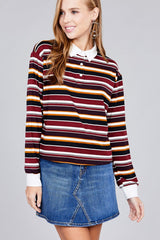 Ladies fashion long sleeve multi striped dty brushed shirts