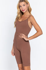 Round Neck Pointelle Detail Seamless Rib Romper