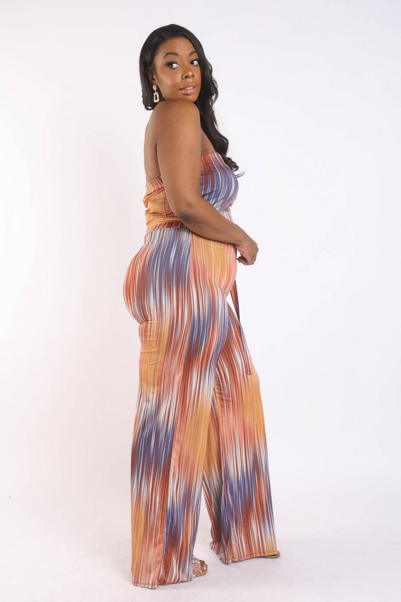 Printed Tube Jumpsuit With Self Belt