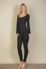 Ribbed Scoop Neck Long Sleeve Jumpsuit