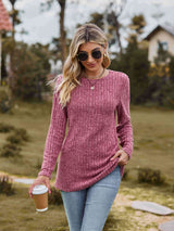 Ribbed Round Neck Long Sleeve Tee